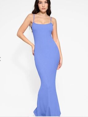 Popilush Sleek Light Blue Bodycon Shapewear Maxi Dress with Spaghetti Straps